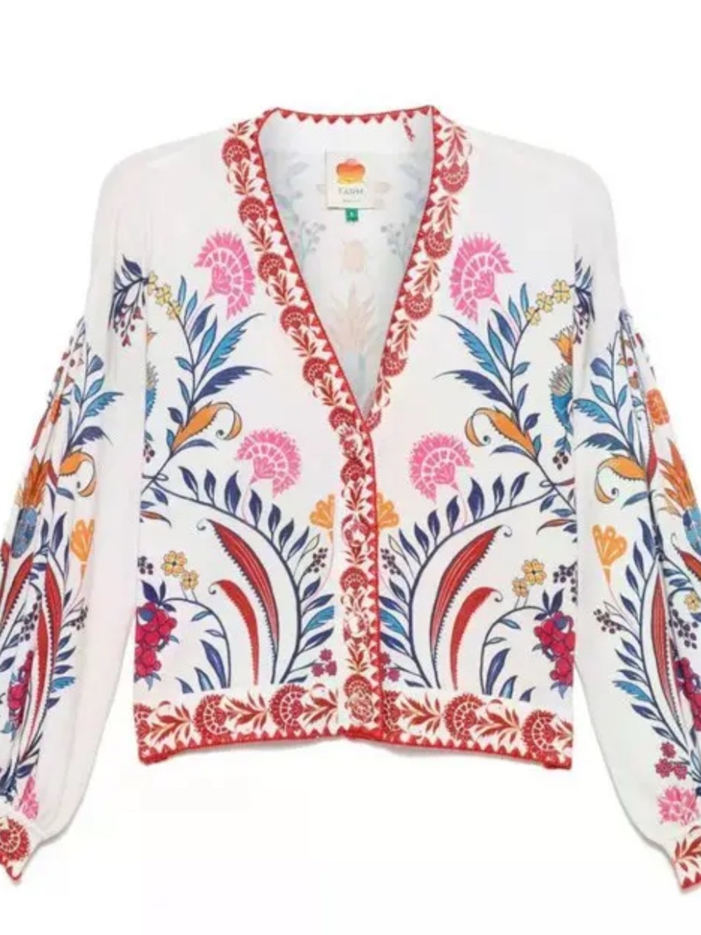 FARM Rio White Multicolor Floral V-Neck Embroidered Tunic